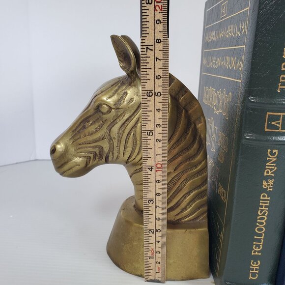 Vintage Brass Zebra Head Bookends Heavy Safari Animal Figurine Pair Mid Century - Picture 9 of 12